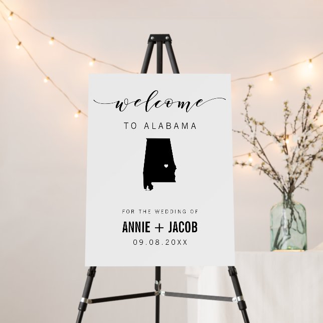 Alabama Map Wedding Welcome Sign, Foam Board (In Situ (Stand))