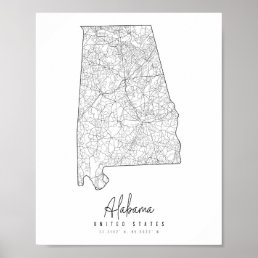 Alabama Minimal Street Map Poster