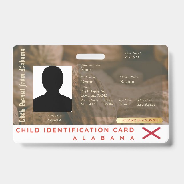 Alabama- My Little Peanut Child ID Badge (Front)