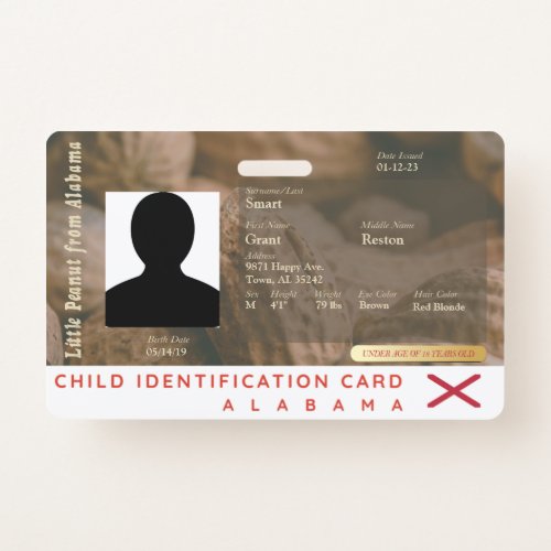 Alabama_ My Little Peanut Child ID Badge