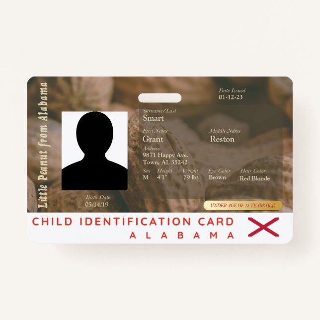 Alabama- My Little Peanut Child ID Badge (Front)