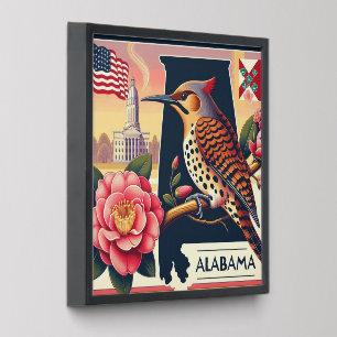 Alabama Northern Flicker Bird & Camellia Flower Peel And Stick Photo Tile