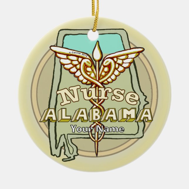 Alabama Nurse Caduceus Ceramic Ornament (Front)