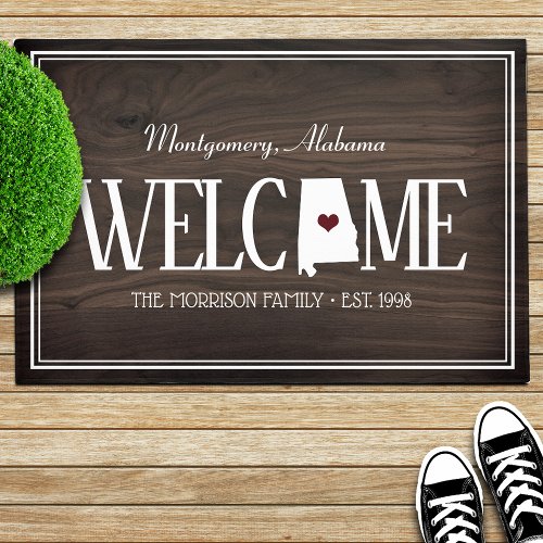 Alabama Personalized Woodgrain Welcome Doormat