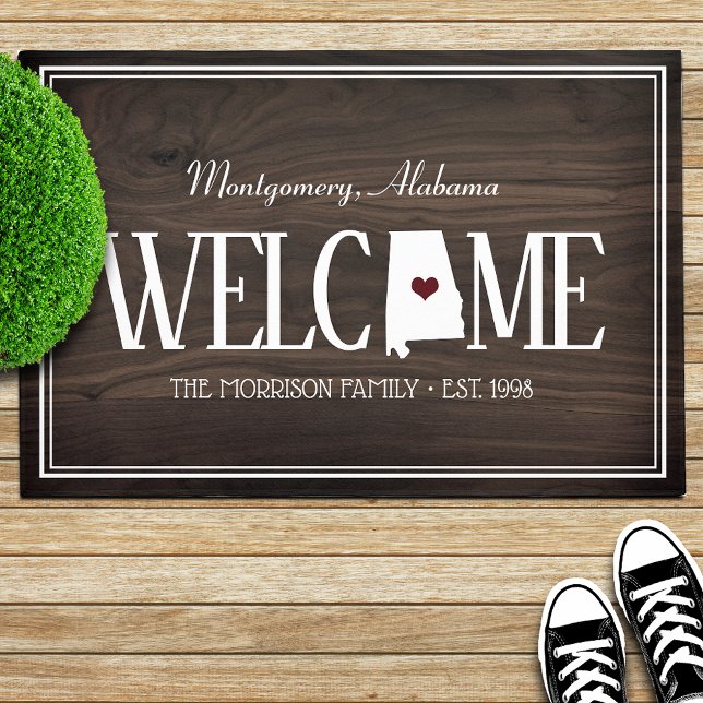 Alabama Personalized Woodgrain Welcome Doormat (Creator Uploaded)
