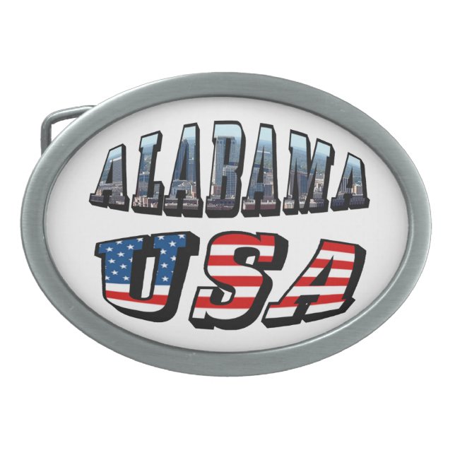 Alabama Picture and USA Flag Font Belt Buckle (Front)