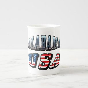 Alabama Picture and USA Flag Font Bone China Mug