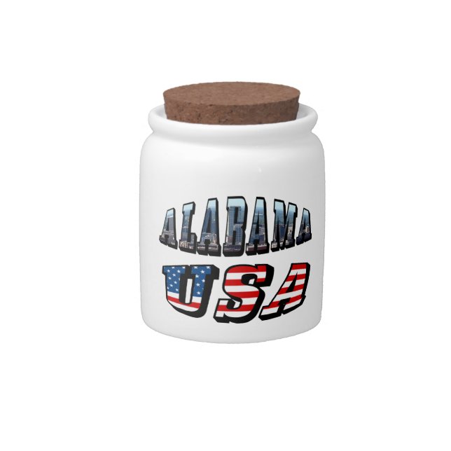 Alabama Picture and USA Flag Font Candy Jar (Front)