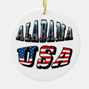 Alabama Picture and USA Flag Font Ceramic Ornament