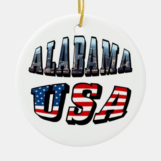 Alabama Picture and USA Flag Font Ceramic Ornament (Front)