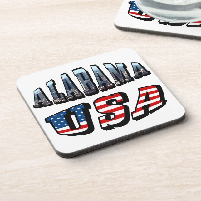 Alabama Picture and USA Flag Font Coaster (Left Side)