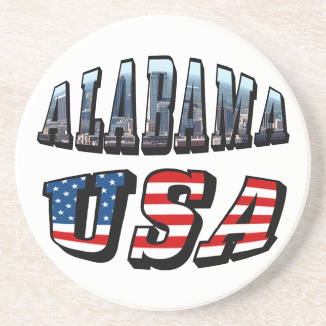 Alabama Picture and USA Flag Font Drink Coaster (Front)