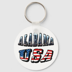 Alabama Picture and USA Flag Font Keychain