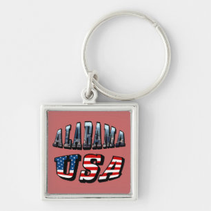 Alabama Picture and USA Flag Font Keychain