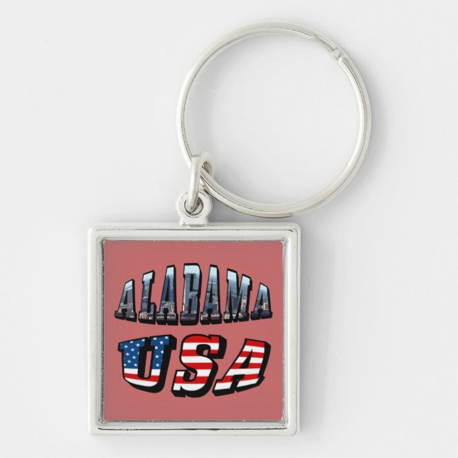Alabama Picture and USA Flag Font Keychain (Front)