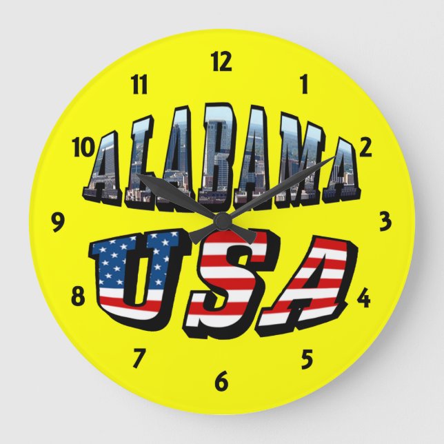 Alabama Picture and USA Flag Font Large Clock (Front)