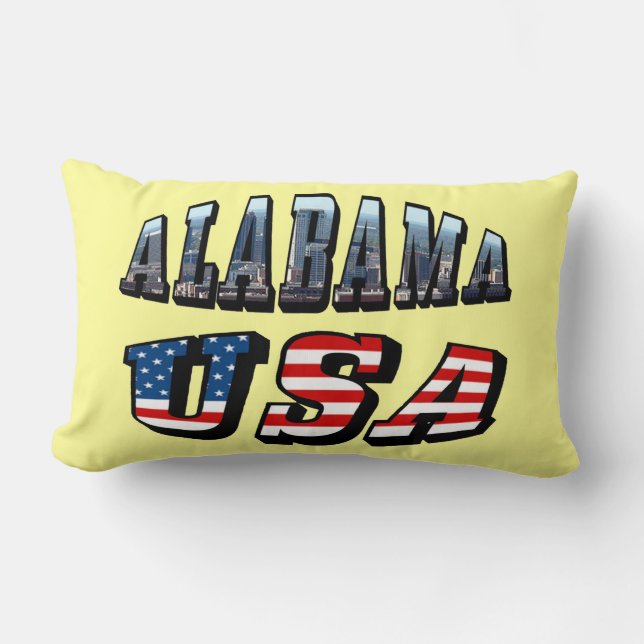 Alabama Picture and USA Flag Font Lumbar Pillow (Front)