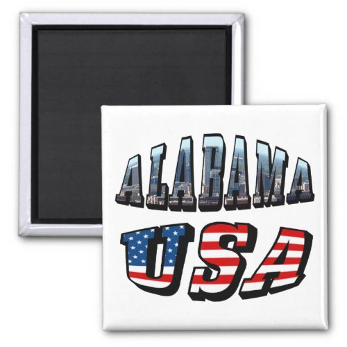 Alabama Picture and USA Flag Font Magnet