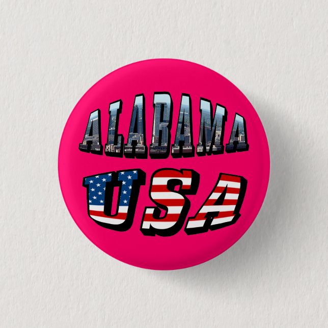 Alabama Picture and USA Flag Font Pinback Button (Front)