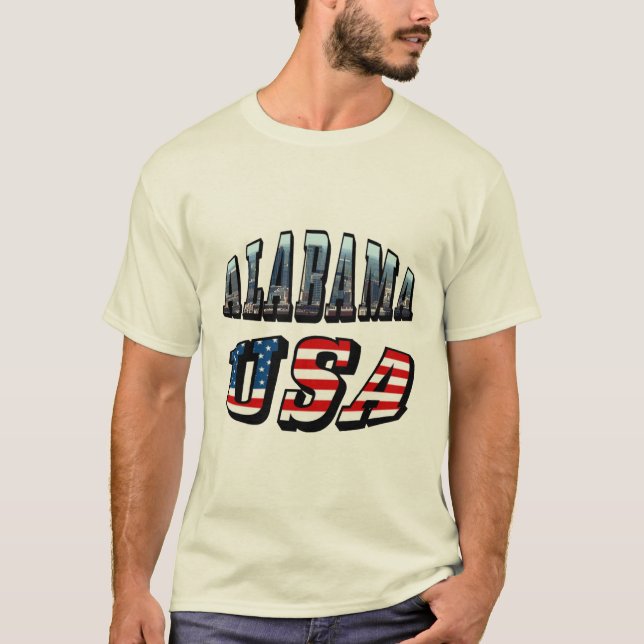 Alabama Picture and USA Flag Font T-Shirt (Front)