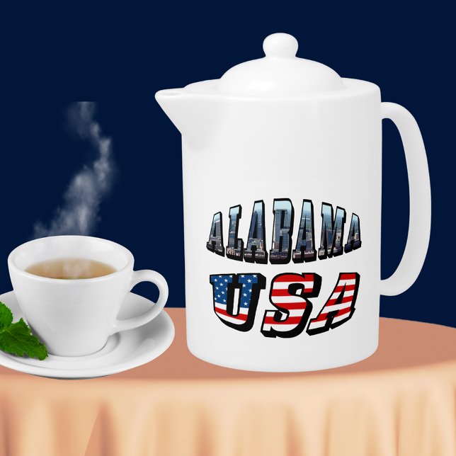 Alabama Picture and USA Flag Font Teapot (Alabama Picture and USA Flag Font Teapot)