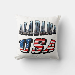 Alabama Picture and USA Flag Font Throw Pillow