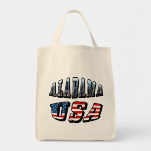 Alabama Picture and USA Flag Font Tote Bag