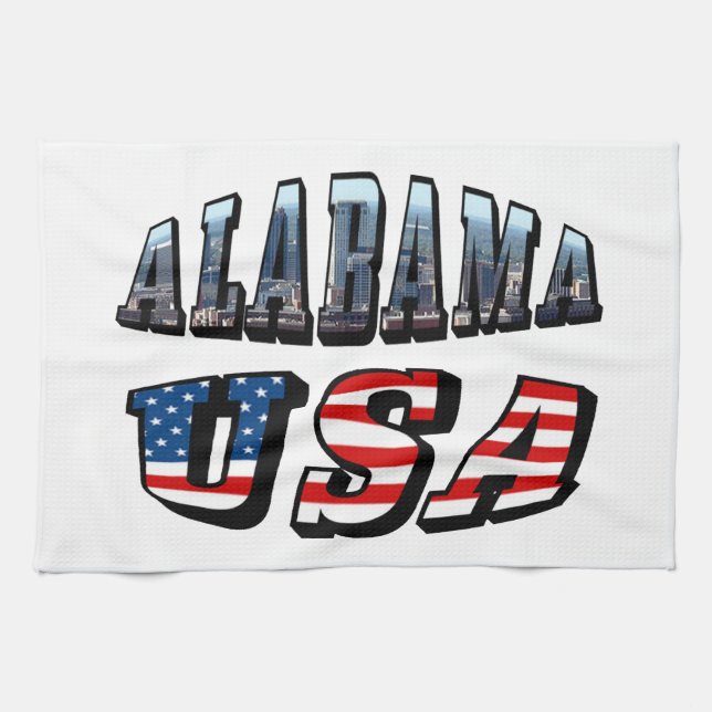 Alabama Picture and USA Flag Font Towel (Horizontal)