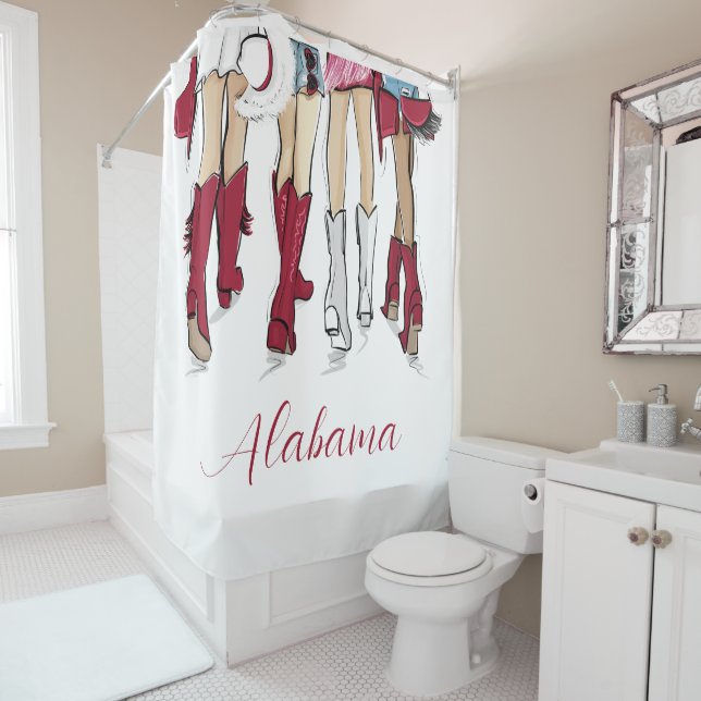 Alabama Red and White Game Day Girls / Southern  Shower Curtain (In Situ)
