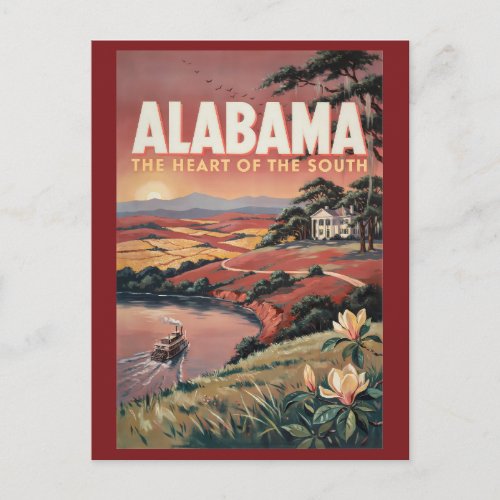 Alabama River Boat Illustration Travel Art Vintage Postcard