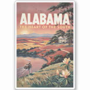 Alabama River Boat Illustration Travel Art Vintage Sticker