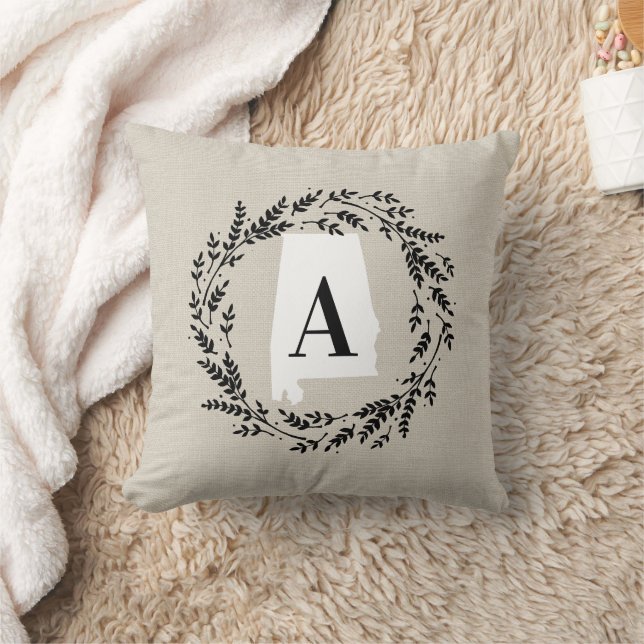 Alabama Rustic Wreath Monogram Throw Pillow (Blanket)