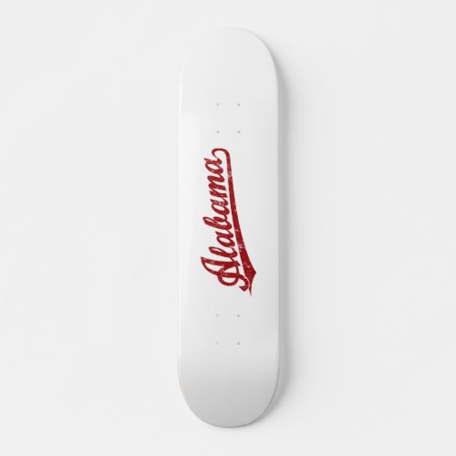 Alabama script logo in red skateboard deck