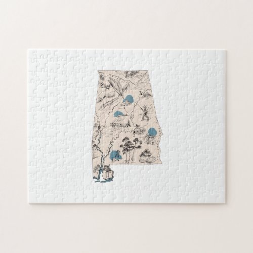 Alabama Shaped Vintage Picture Map Jigsaw Puzzle