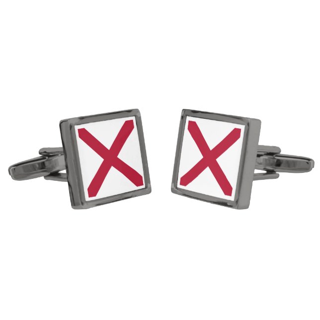Alabama: St Andrew Crimson Cross Flag Cufflinks (Angled)