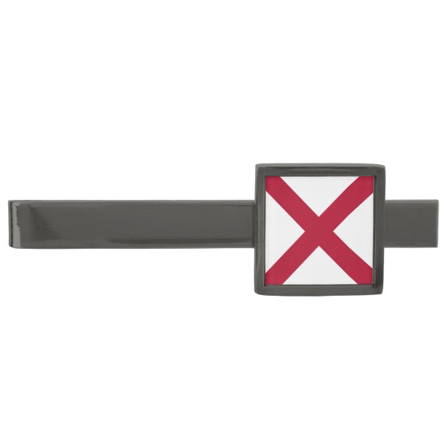 Alabama: St Andrew Crimson Cross Flag Gunmetal Finish Tie Bar (Front)