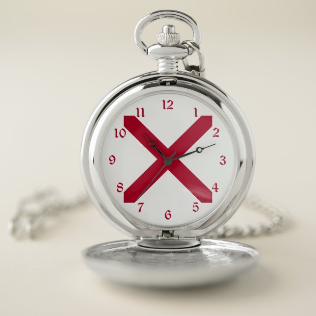 Alabama: St Andrew Crimson Cross Flag Pocket Watch (Inside)