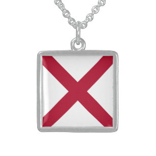 Alabama: St Andrew Crimson Cross Flag Sterling Silver Necklace