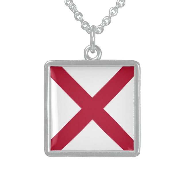 Alabama: St Andrew Crimson Cross Flag Sterling Silver Necklace (Front)