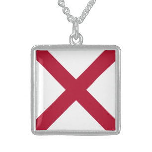 Alabama: St Andrew Crimson Cross Flag Sterling Silver Necklace