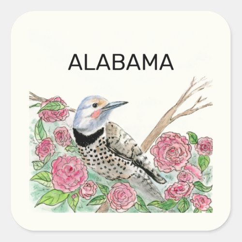 Alabama state bird and flower square sticker