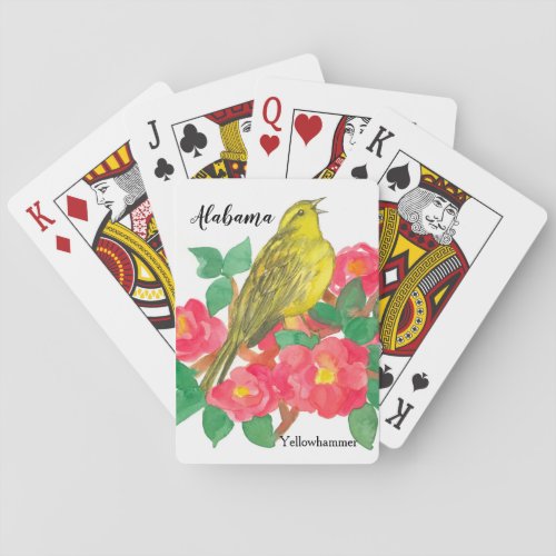Alabama State Bird Camellia Flowers Watercolor  Poker Cards