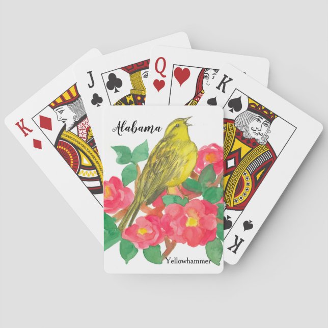 Alabama State Bird Camellia Flowers Watercolor  Poker Cards (Back)