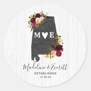 Alabama State Destination Rustic Monogram Wedding Classic Round Sticker