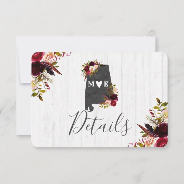 Alabama State Destination Rustic Wedding Details Invitation (Front)