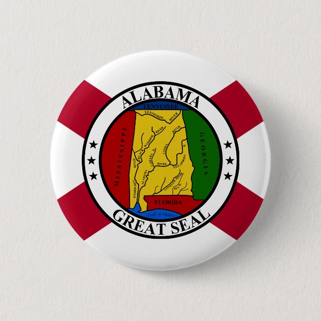 Alabama State Flag/ State seal superimposed Button (Front)