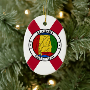 Alabama State Flag/ State seal superimposed Ceramic Ornament