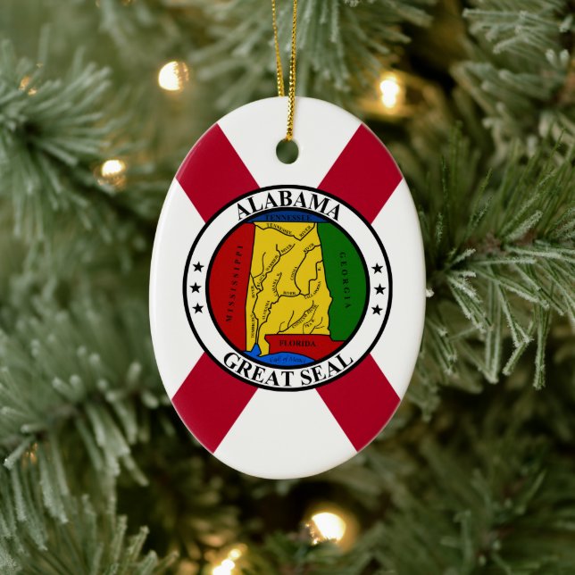 Alabama State Flag/ State seal superimposed Ceramic Ornament (Tree)