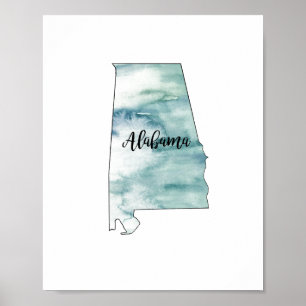 Alabama State Illustration Outline Stone Poster