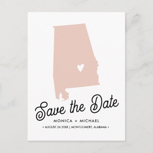 Alabama State Map Destination Wedding _ ANY COLOR Announcement Postcard